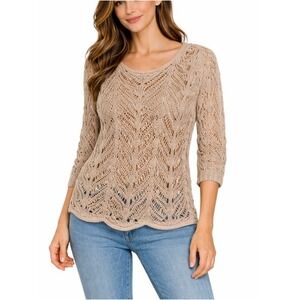 J. Jill‎ Women's Cream Crochet Open Stitch Sweater Tunic Top Size XL